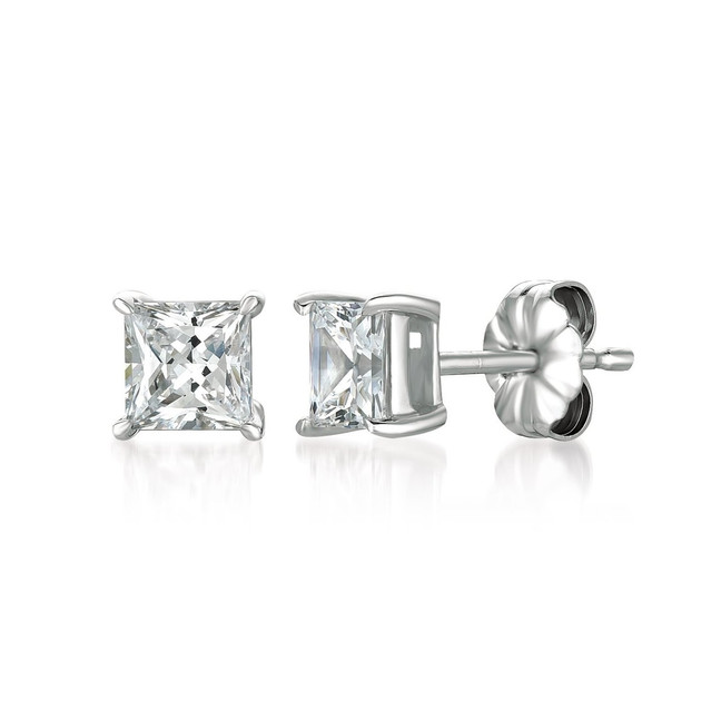 Crislu Princess Cut Platinum Silver Stud Earrings, 1.5 ct.