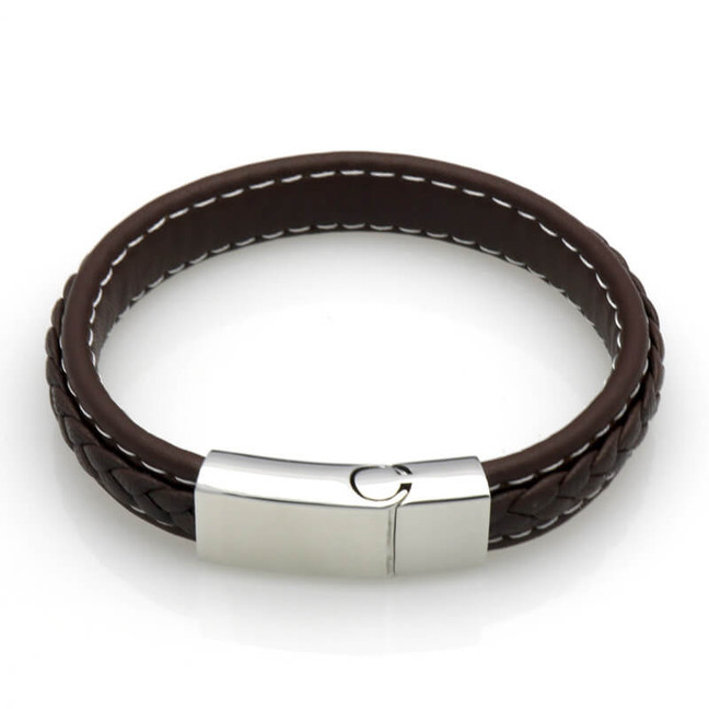 Men's Brown Leather Wrap Braided Bracelet 