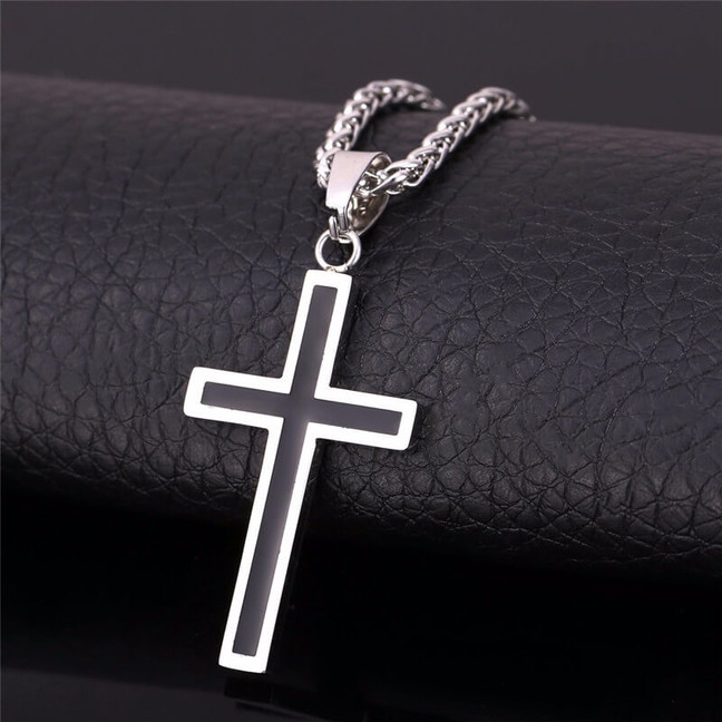 Men's Stainless Steel Cross Pendant, Black