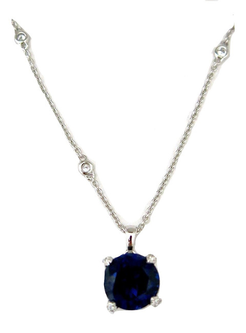 Crislu Blue Sapphire Round Pendant With Bezel Set CZ Chain