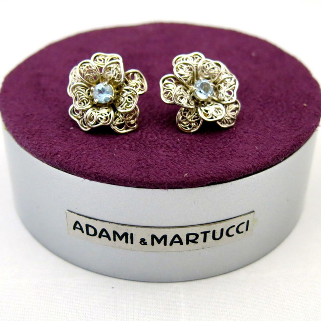 Adami and Martucci Flower Silver Earrings with Blue Topaz, by Alberto Luzzi 