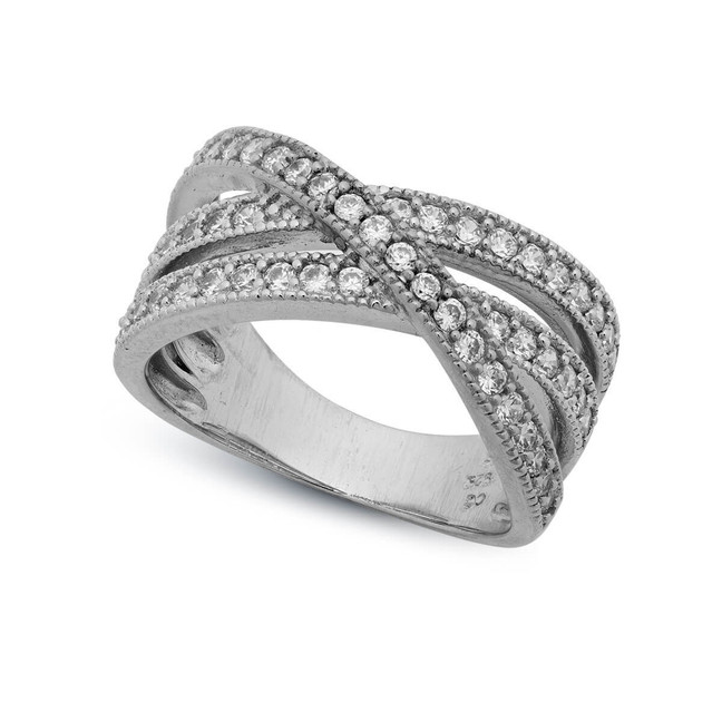 Crislu Triple Pave Criss Cross Ring, Silver Platinum