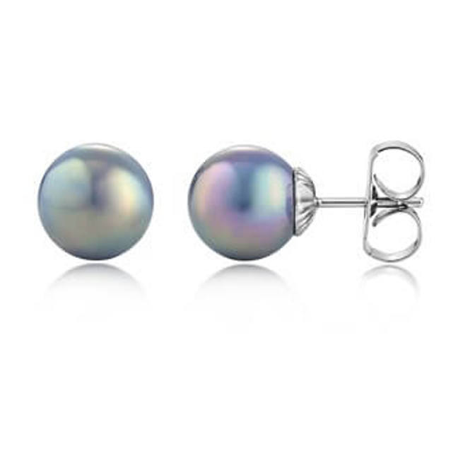 Grey Pearl Stud Earrings in Silver, 10mm