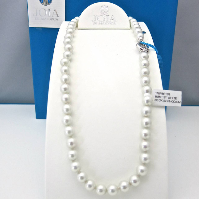 White Round Pearl Necklace, 8 mm