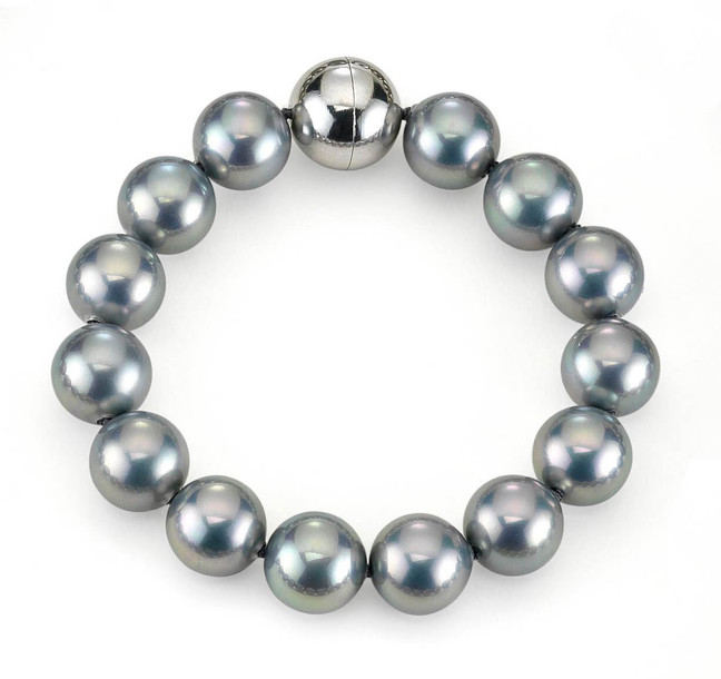 Grey Round Pearl Bracelet with Magnetic Clasp