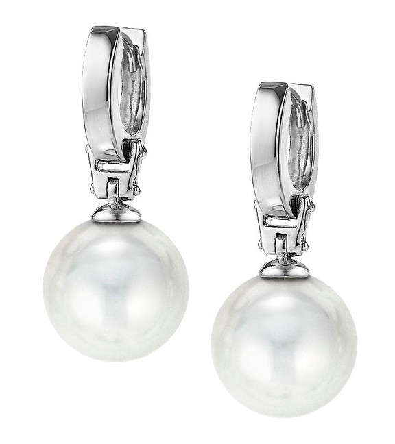 White Pearl Dangle Huggie Earrings