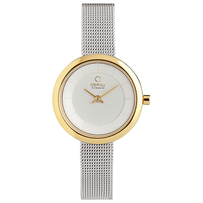 OBAKU Women's  Watch with Stainless Steel Mesh Band and Gold Case