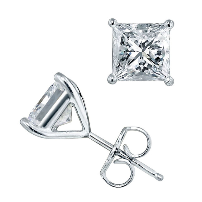 Crislu Princess Cut Platinum Silver Stud Earrings, 2.5 ct.