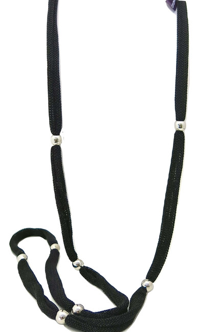 Adami & Martucci Black Mesh Long Necklace with Silver Balls