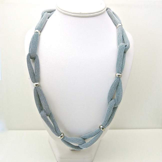 Adami & Martucci Silver Mesh Necklace with Silver Cuffs