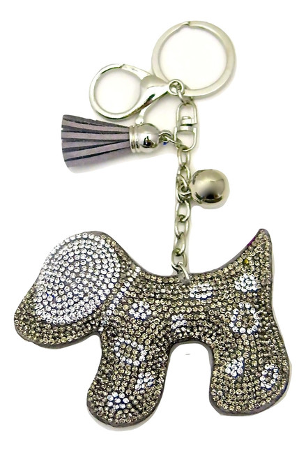 Grey Faux Leather Dog Keychain with Rhinestones