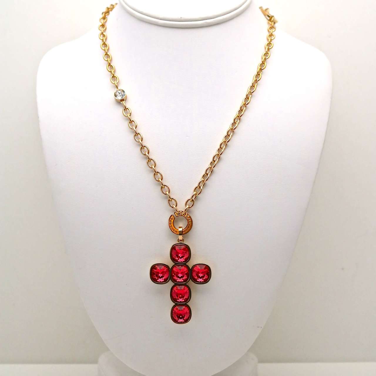 Rebecca Cross Pendant with Pink Swarovski Crystals