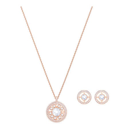 valentine gift rose gold plated necklace set made with swarovski zirconia  crystals for women (cnl1104137zwhi) - Classiques- TF - 4284471