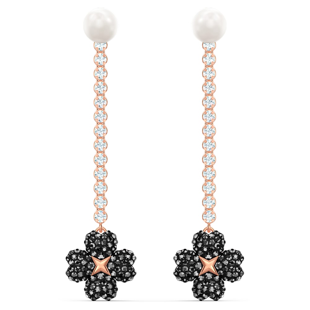 Swarovski Latisha Black Flower Drop Earrings in Rose Gold