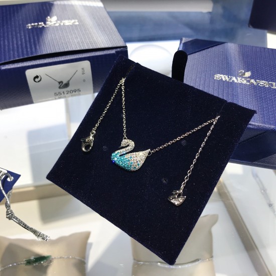 Swarovski Iconic Swan Blue Pendant in Rhodium, Medium
