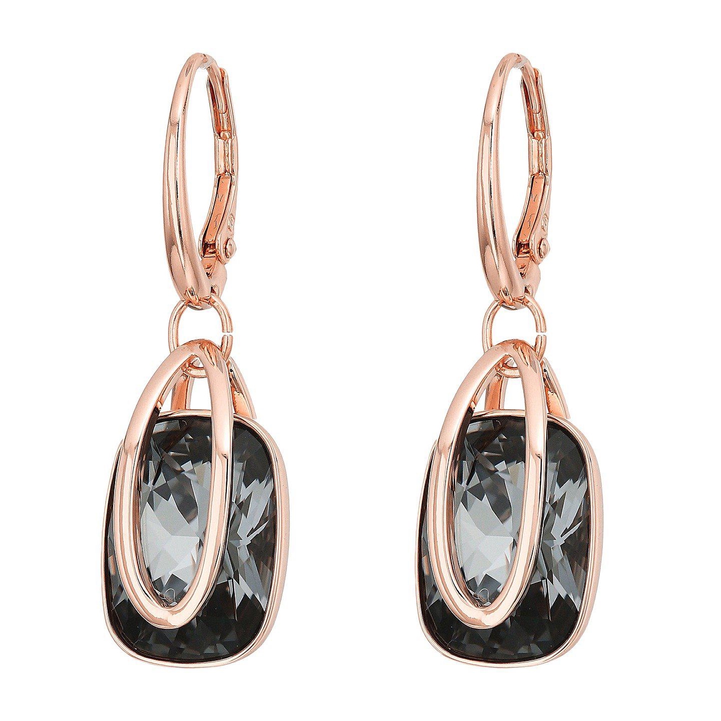 Swarovski Holding Earrings with Black Crystal, Rose-Gold