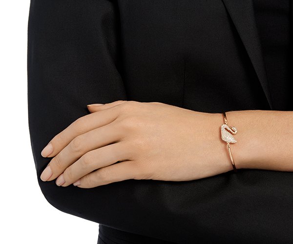 Gold Tone Swarovski Bracelet Black Swan Swarovski Swan Bangle