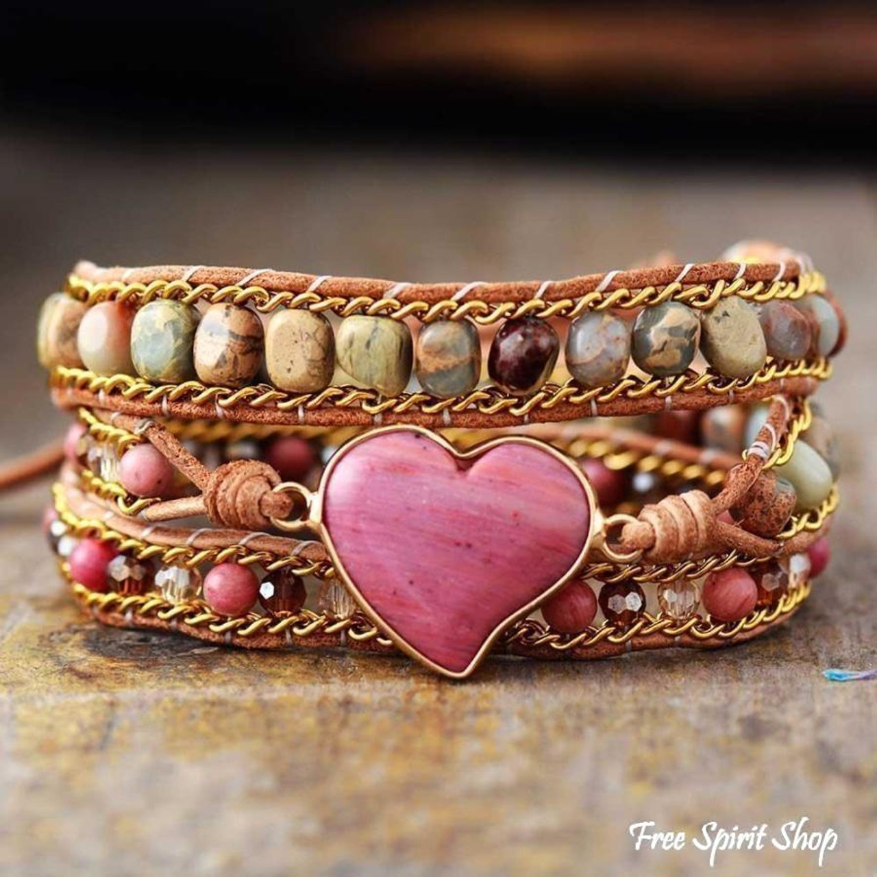 Boho Wrap Bracelet/ Beaded Wrap Bracelet/ Heart Bracelet/ Seed