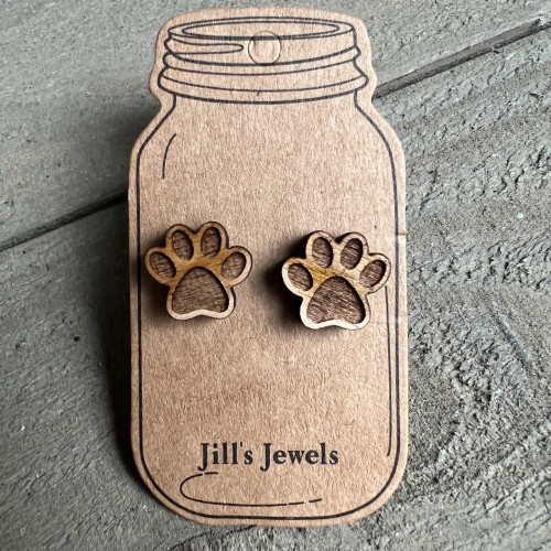 Wooden Dog Paw Stud Earrings / Jill's Jewels