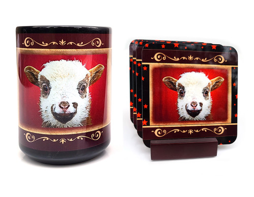 "Sheepish Smile " Mug and Coasters/ Vickie Close