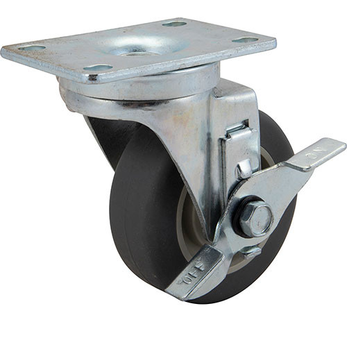 Medium-Duty 3-1/2" Plate Caster with Brake Gray rubber wheel with plastic hub
