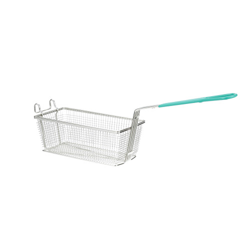 PRODUCT INFO:
 TWIN FRYER BASKET, FRONT HOOK, WITH GREEN PLASTIC HANDLE
 11"L 5-5/8"W 4-1/8"D
 DEAN FRYER 1212(G,GMS,GTS), TC25, TC35.
 FRYMASTER FRYER J1C, J1X, MJ15.
 KEATING FRYER SERIES: 10,11.
 PITCO FRYER 126D, E12, E12(A,A2). SERIES: 6,12.
 PRINCE CASTLE FRYER