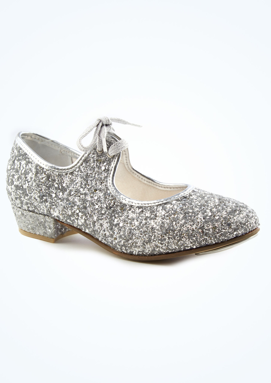 Alegra Silver Tie Front Glitter Tap Shoe