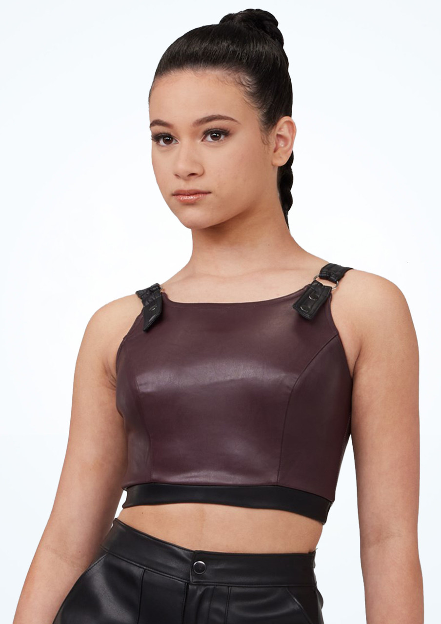 Faux Leather O-Ring Crop Top For Dance