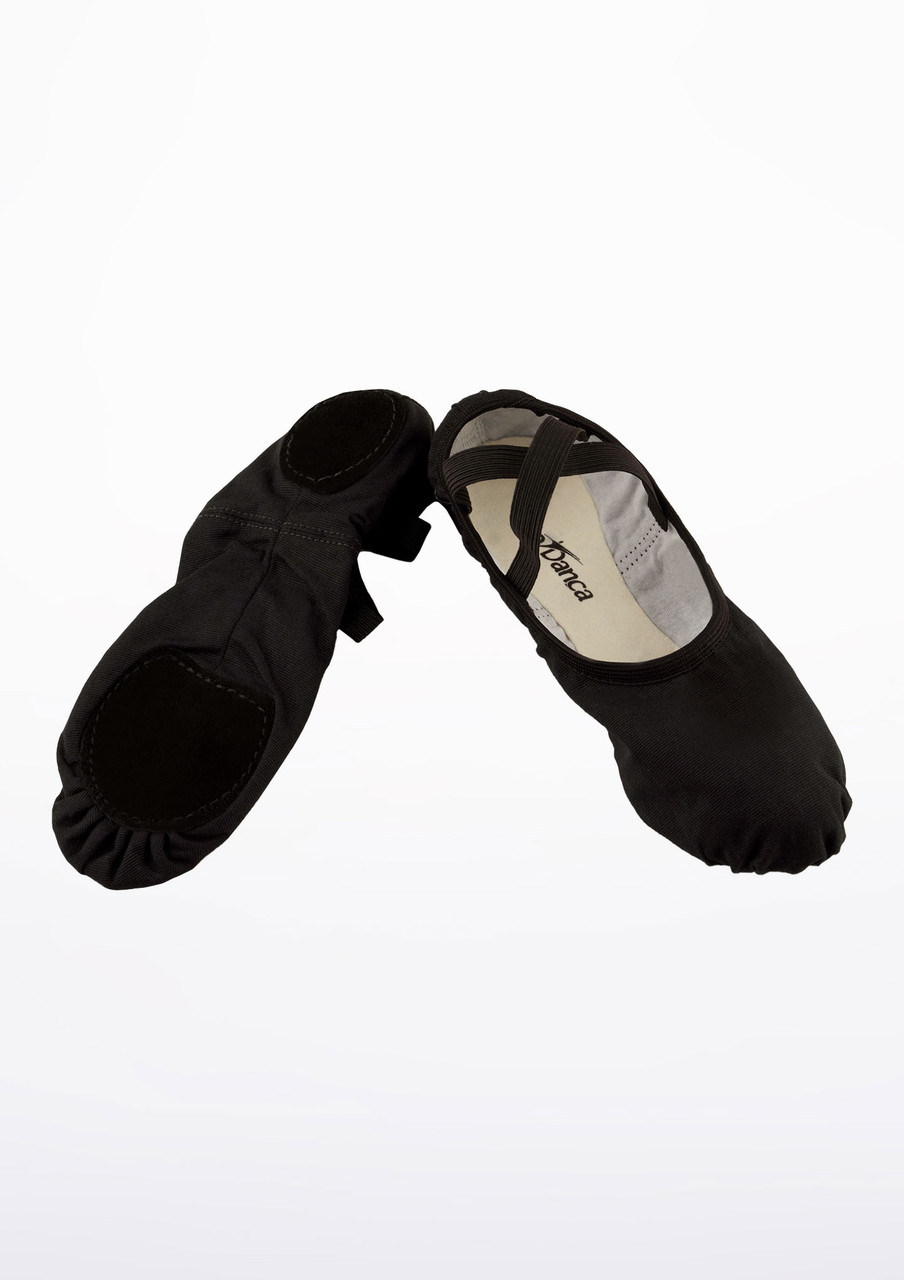 Black canvas split hot sale sole ballet shoes