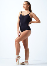 Intermezzo Camisole Mesh Low Back Leotard Black Front [Black]