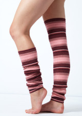 Move Dance Rosy Striped Knit Legwarmers Pink Side [Pink]