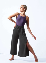 Move Dance Elena Wide Leg Cropped Jersey Pants Charcoal Front 2 [Grey]