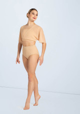 Weissman Flutter Sleeve Cross Crop Top Nude [Tan]