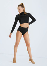 Weissman Lustre Long Sleeve Crop Top Nero [Nero]
