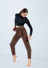 Weissman Lustre Long Sleeve Crop Top Black [Black]