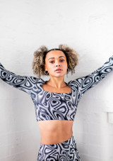 Move Dance Estella Square Neck Crop Top - Dimensions Close up front 2 [Patterned]