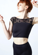 Move Dance Joelle Cap Sleeve Crop Top Black Front 2 [Black]