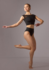 Move Dance Joelle Cap Sleeve Crop Top Black Front [Black]