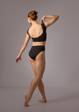 Move Dance Joelle Cap Sleeve Crop Top Black Back [Black]