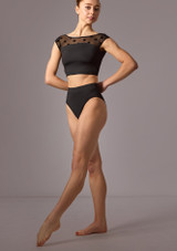 Move Dance Joelle Cap Sleeve Crop Top Black Front [Black]