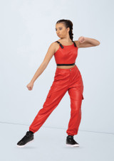 Faux Leather Dance Tops Clubwear  Women Dance Leather Crop Top