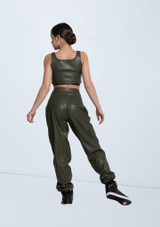 Weissman Faux Leather Crop Top Olive 5 [Green]