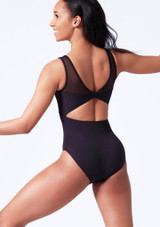 Mirella Open Back Chevron Rib Panel Leotard Black Back [Black]