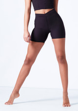 Mirella V Front Chevron Rib Shorts Black Front [Black]