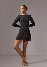Move Dance Eliana Mock Wrap Skirt Black Front [Black]