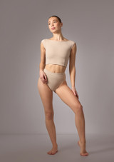 Move Dance Dahlia Cap Sleeve Crop Top Latte Front 2 [Brown]