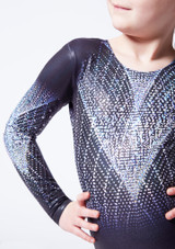 Alegra Girls Twinkle Diamante Long Sleeve Gymnastics Leotard Black Front 3 [Black]