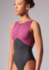 Move Dance Addison Zip Up Leotard Plum Front 4 [Purple]