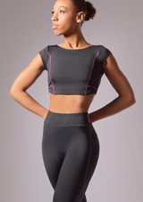 Move Dance Anaya Cap Sleeve Dance Top Black Front [Black]