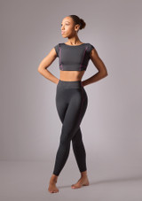 Move Dance Anaya Cap Sleeve Dance Top Black Front [Black]